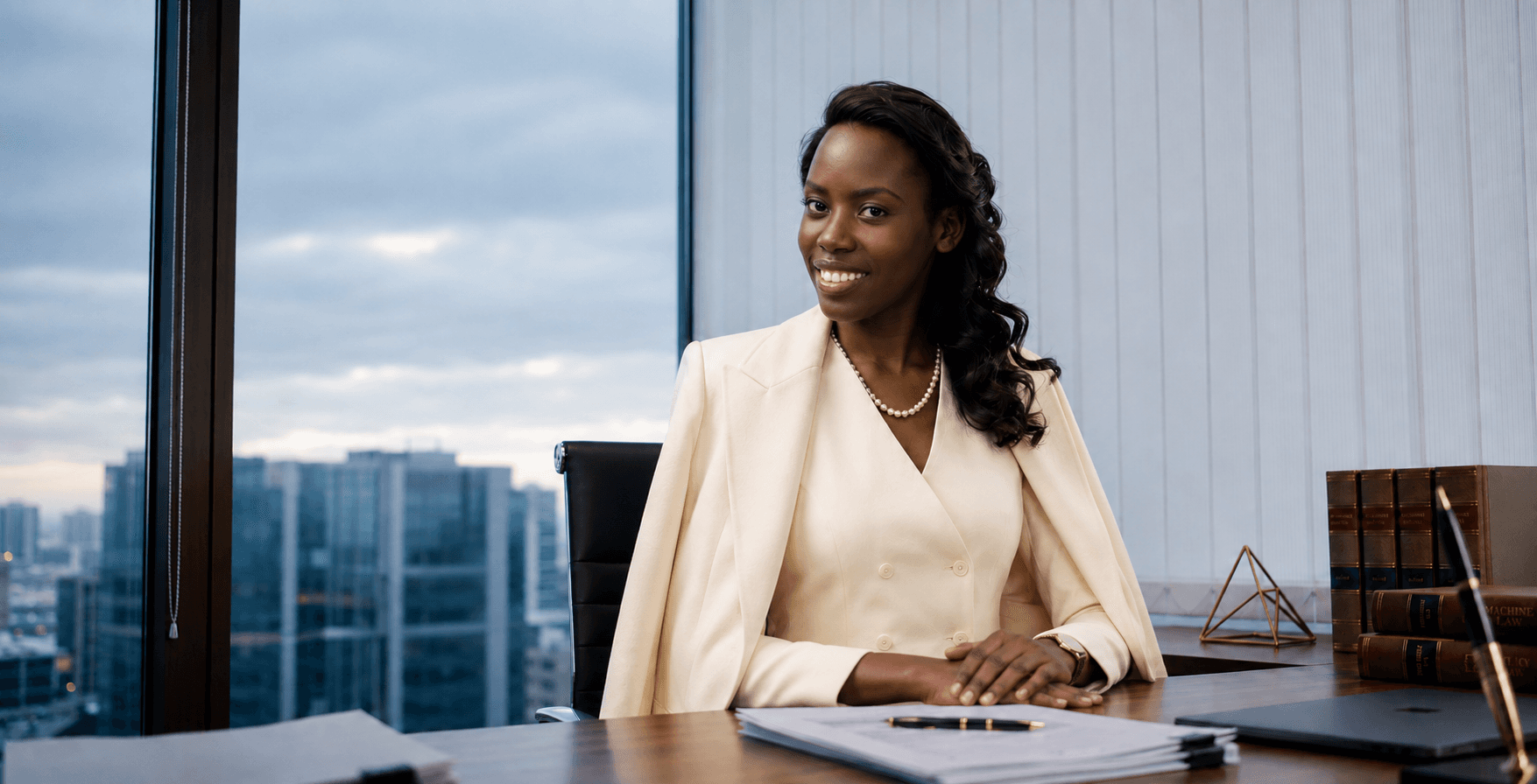 Maritime and energy law specialist at her desk with law books